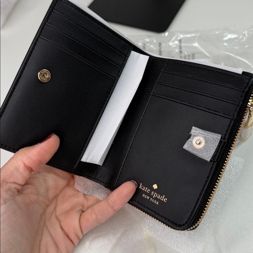 NWT Kate spade Madison Small L-Zip Wallet black and gold leather - Picture 7 of 14